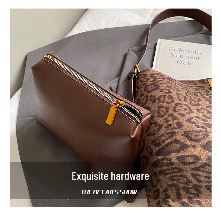 Leopard Print Suede Tote: Versatile Large-Capacity Crossbody for Autumn/Winter