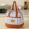 Insulated Lunch Tote Bag Oxford Fabric Grid Pattern Durable Handheld Lunch Bag with Zipper Closure and Front Pocket for Work School Travel