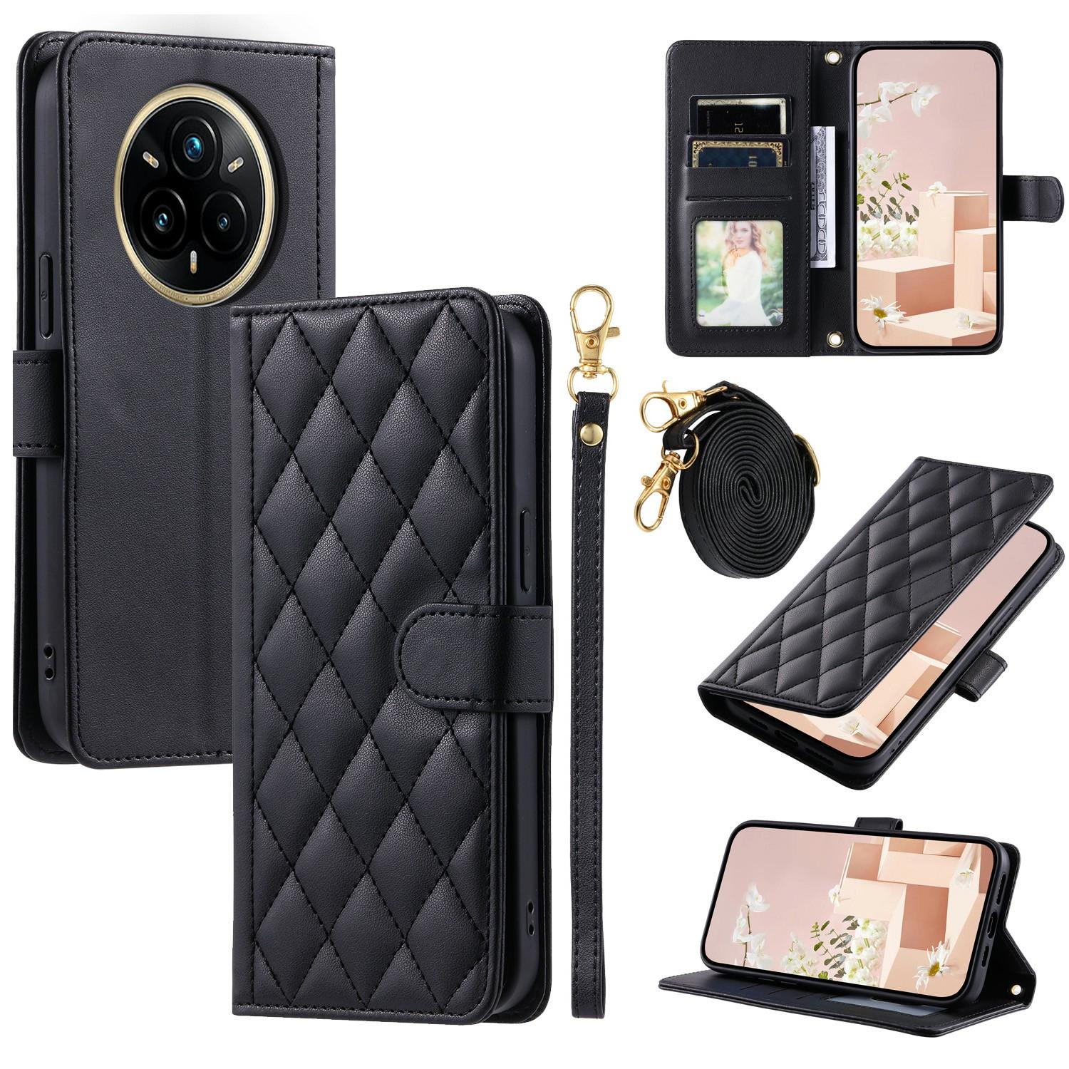 

For Realme 14 Pro 5G Case Wallet Rhombus Grid PU Leather Phone Cover Black