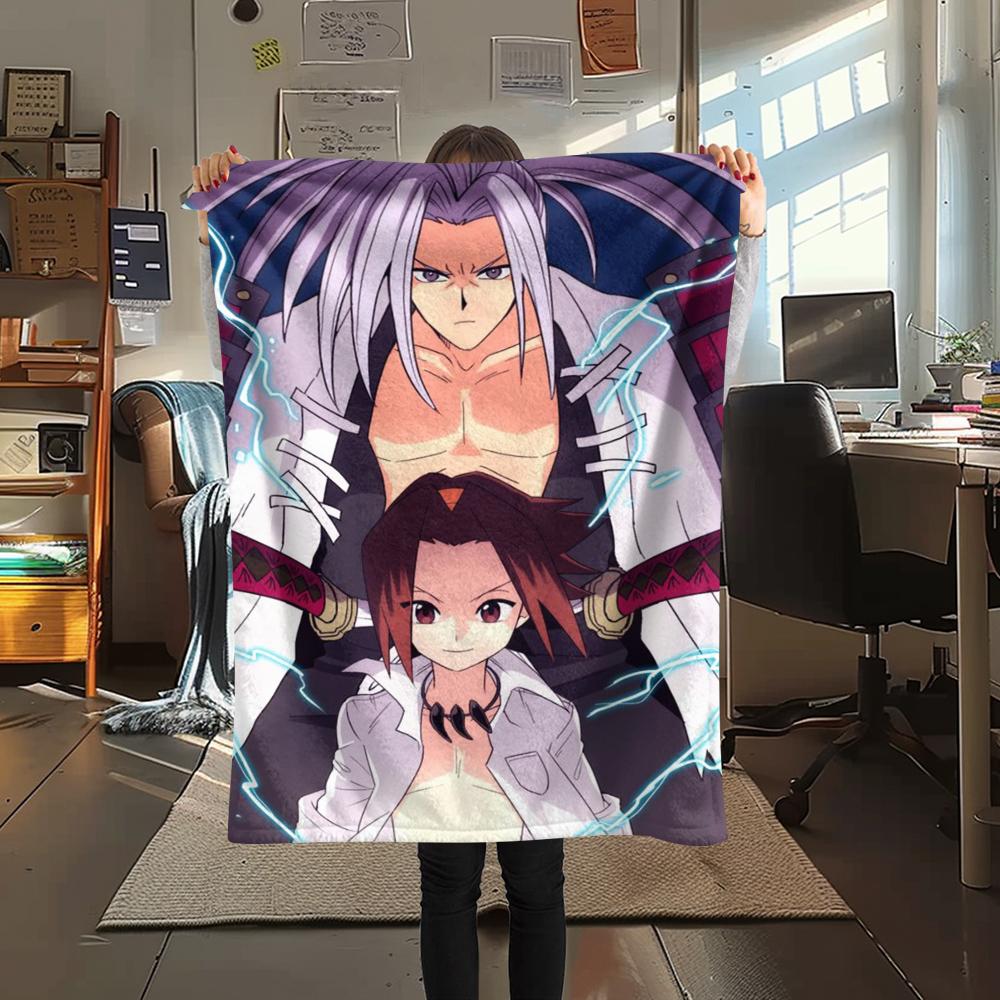 1PC Shaman King Print Flannel Blanket, High Quality Comfortable for All Seasons, Home Decor, Warmth and Comfort, Perfect for Christmas Gifts154