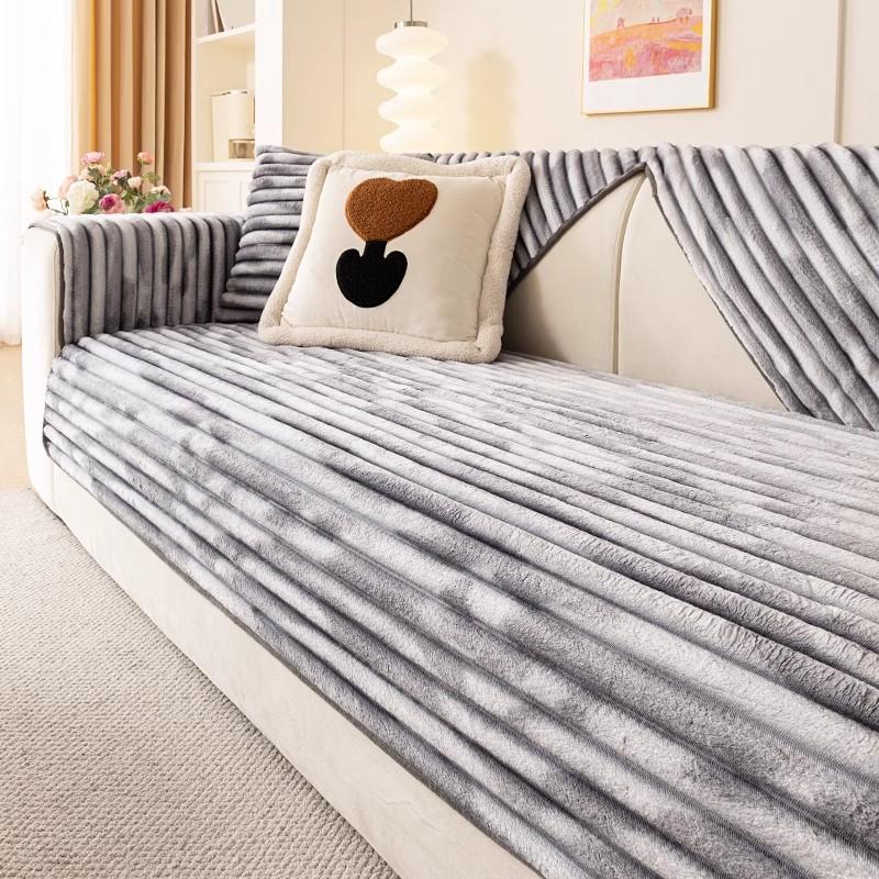 Winter Living Home Non-slip Thick Flannel Striped Sofa Cushion Couch Covers Warm Slipcover Funda Sofa Mat