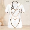 Women Plus Size V Neck Short Sleeve Scrub Top Leopard Heart Golden Feather Ornate Print Nurse Uniform Top