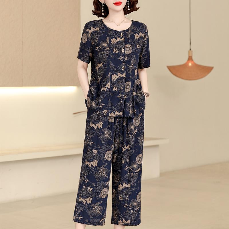 Women's Plus Size Printed 2-Piece Set – Casual Short Sleeve Summer Outfit (XL-5XL)