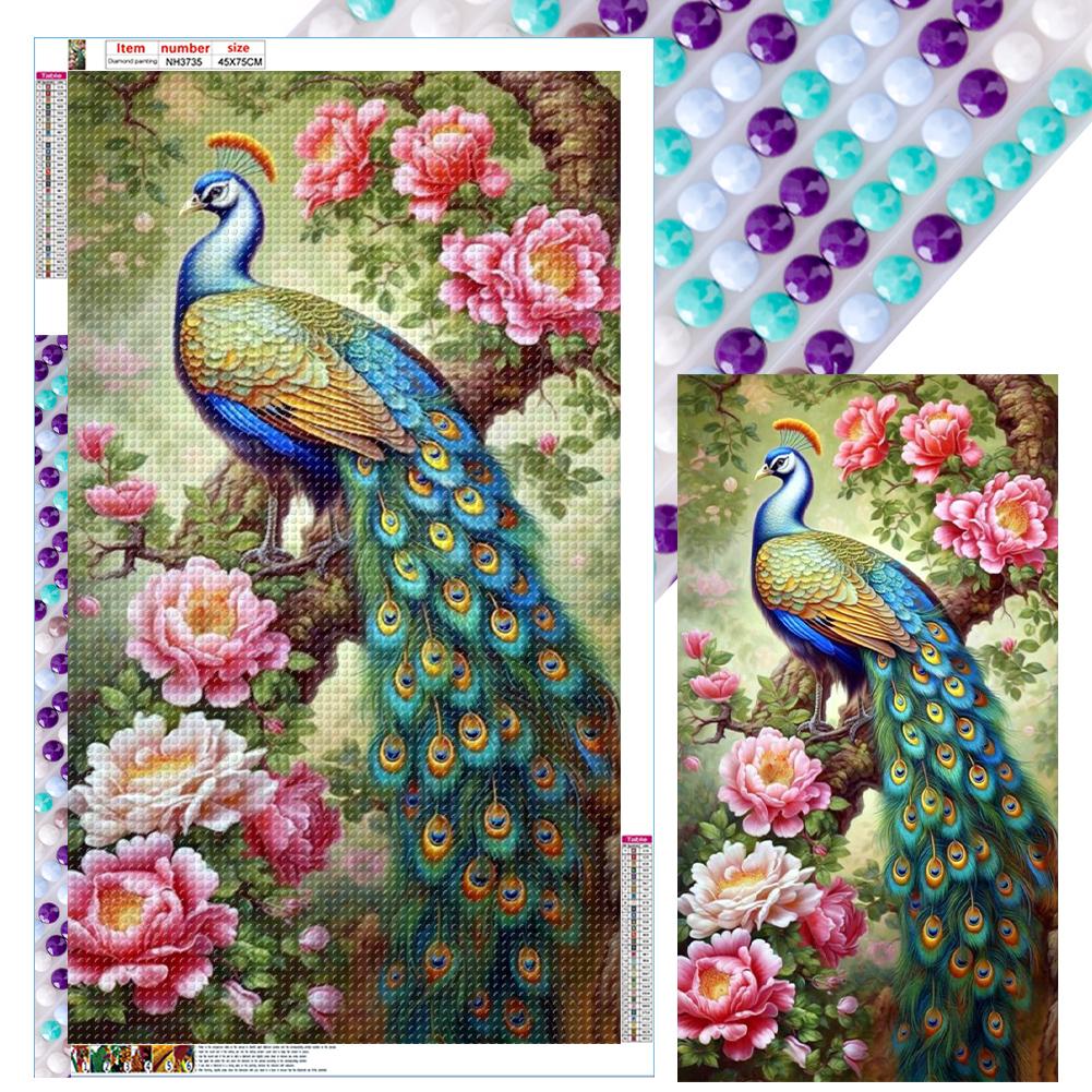 5D DIY Full Round Drill Diamond Painting Peony Peacock Kit Home Decoration