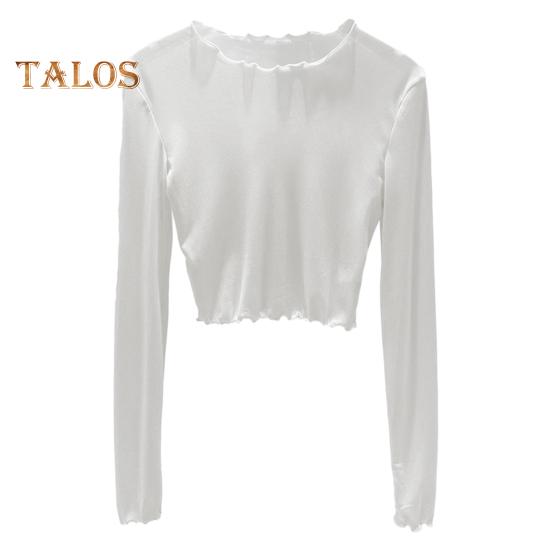 

Женские летние топы с круглым вырезом и длинным рукавом, сетчатые топы с защитой от солнца, внутренние топы для повседневной носки M белый