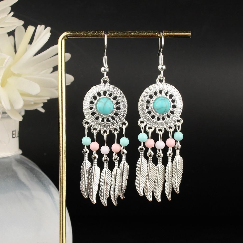 Turquoise Earrings Bohemian Drop Ear Earrings with Tassels, Geometric Alloy, Retro Style, Boastful Ear Accessories