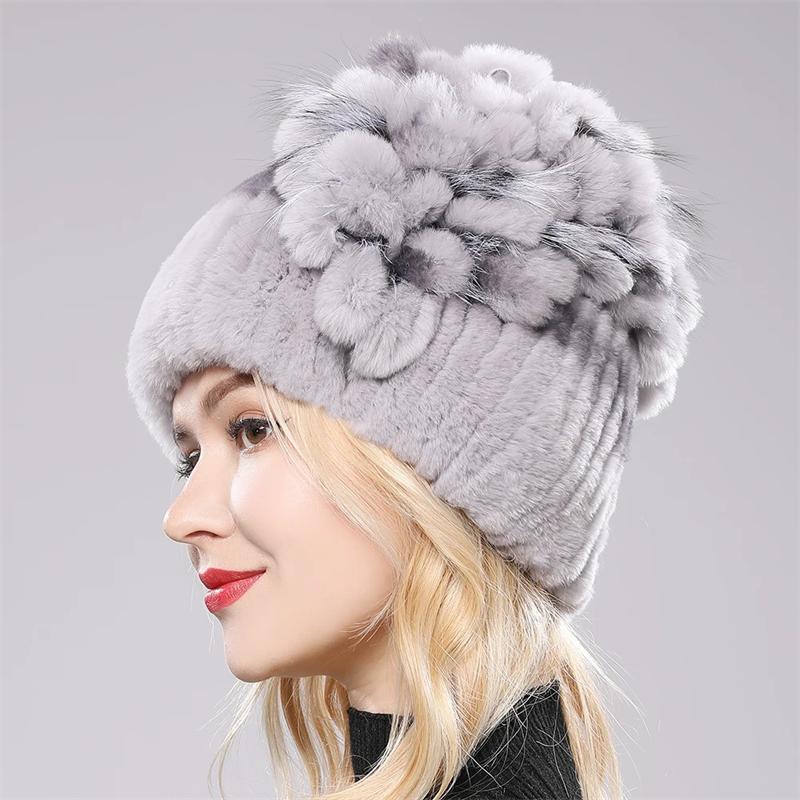 Pălărie cu blană caldă de iarnă pentru femei. Pălărie de vulpe din piele de iepure rege