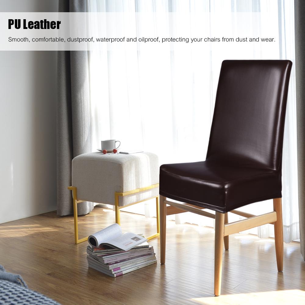 2шт Цельный PU Кожа Растяжимый обеденный стул Задние сиденья Крышки водонепроницаемый маслостойкий пыленепроницаемый 1523₽