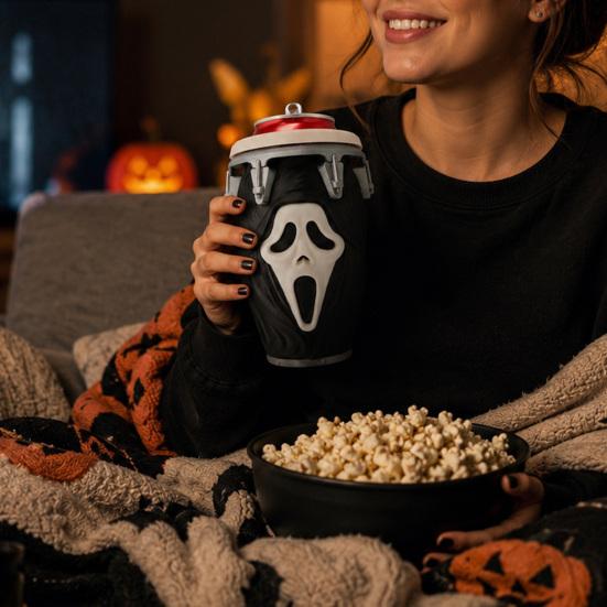 Creative Halloween Gift 3D Printed Scream Can Cup Holder, Ghost Face Drink Holder Figurine, Spooky Desktop Ornament for Holiday Home Party Decor