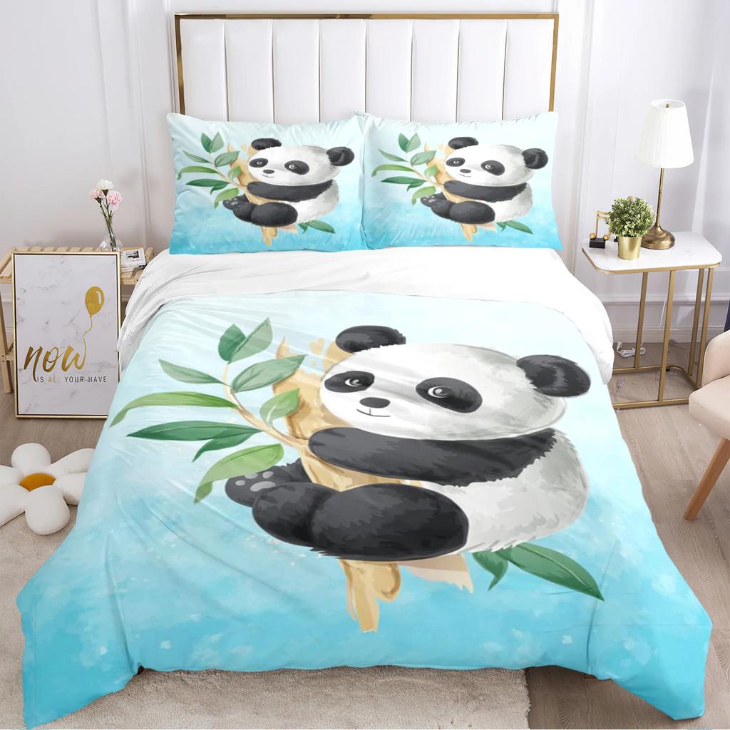 Urocza Poszewka na Kołdrę Panda Kreskówkowa Kawaii Zestawy Pościeli Miękka Poszewka na Kołdrę i Poszewki na Poduszki dla Nastolatków PojedynczaPodwójnaQueenKing