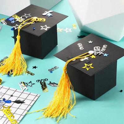 10 Stück Abschlusshut Süßigkeiten-Geschenkbox mit Quaste Abschlussfeier Gastgeschenke Dekoration Abschlusskappe Box