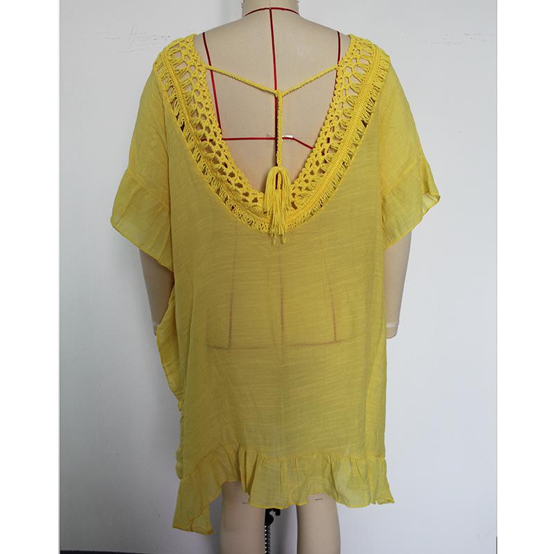 Flerfärgad volangkant virkad krage knytband öppen spetskofta för damer solskydd