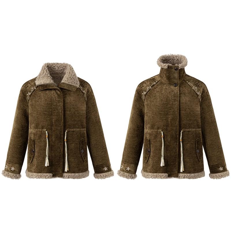 Magic Bear Fleece Cotton Coat Chenille Jacket Retro Nomadic Style Loose Fit Winter Warm Outwear