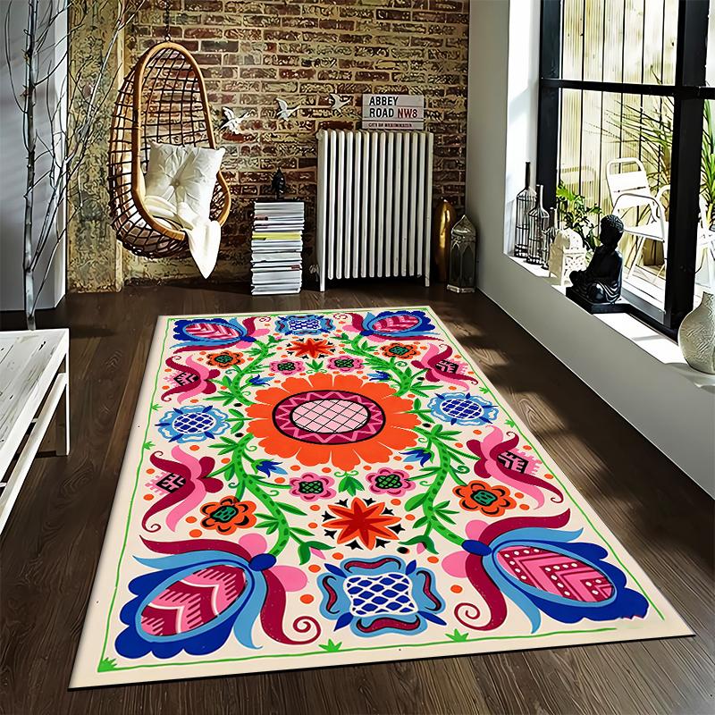 Colorful Floral Pattern Carpet with Bohemian Style for Home Decor Suitable for Use As an Anti-slip for Living Room Bedroom Sofas