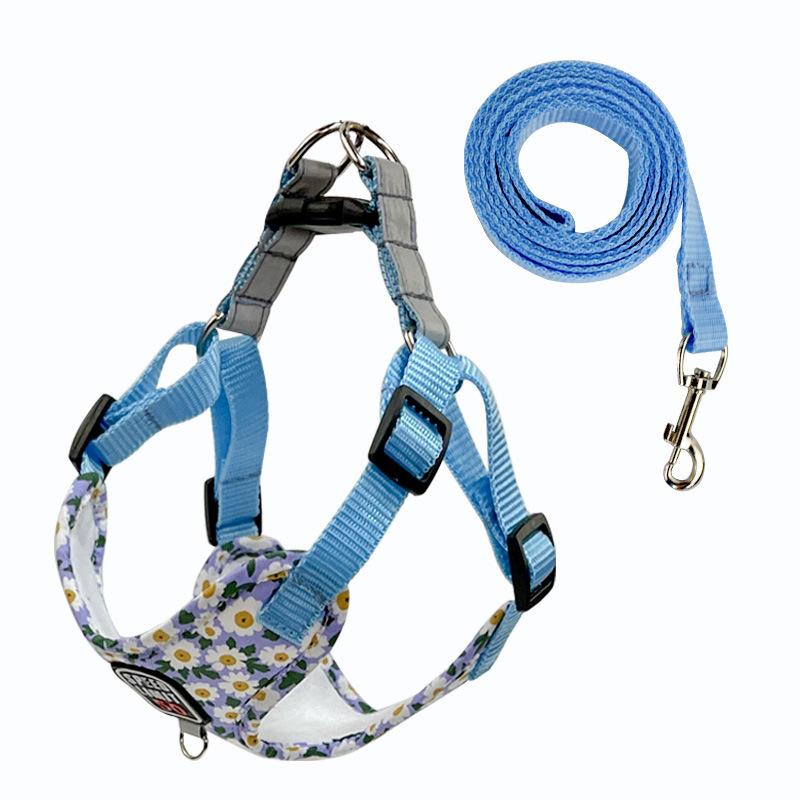 Classic Pet Harnesses Fashion Printed Nylon Dog Harness Vest Reflective Dog Harness Leash Set for Small Medium Dogs Cats French Bulldog