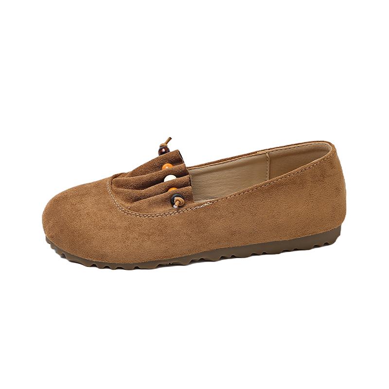 Fashion Slip-on Suede Single Shoes Autumn New Round Toe Shallow Mouth Pleated Non-slip Wear-resistant Flat Shoes