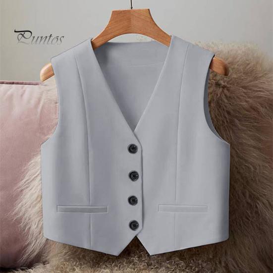 Women's Vest Top Sleeveless Suit Vest Single Breasted V-neck Waistcoat Dressy Casual Vest Jacket for Spring Summer
