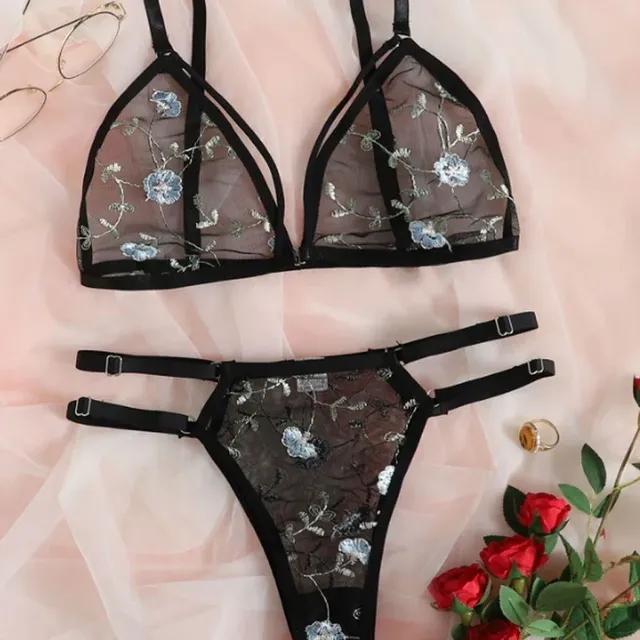 Women's Bra Set Women Three-point Transparent Sexy Lingerie Floral Embroidery Underwear Women Set Lace Spicy Underwear Kits