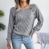Lässiger Damen-Pullover mit quadratischem Kragen und Spike-Knopf-Twist-Strickpullover