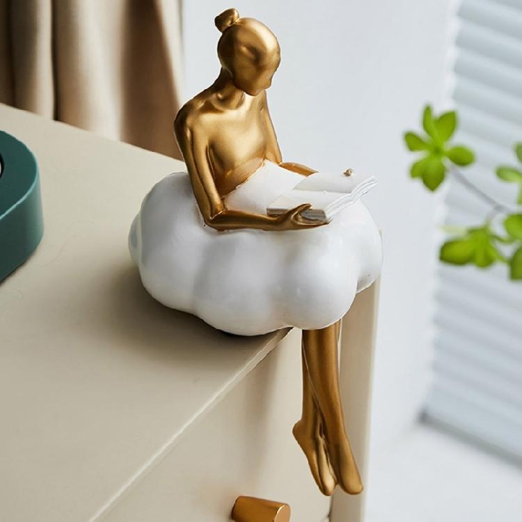Artistic Resins Cloud Girl Figurine Thinker Sculpture Abstract Art Statue for Desk or Book Shelf Display Ornament Gift