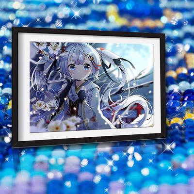 5D DIY Full Round Diamond Painting Anime Girl Moon Night Embroidery Cross Stitch Painting Home Decor