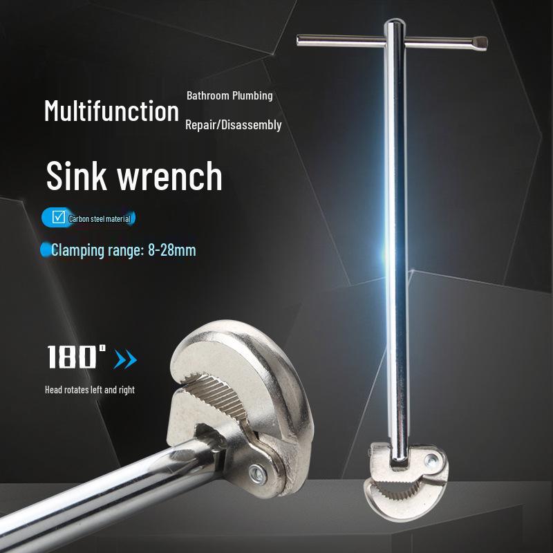 Adjustable Multi-function Faucet & Pipe Wrench Tool 12-inch T-Type Sink Wrench