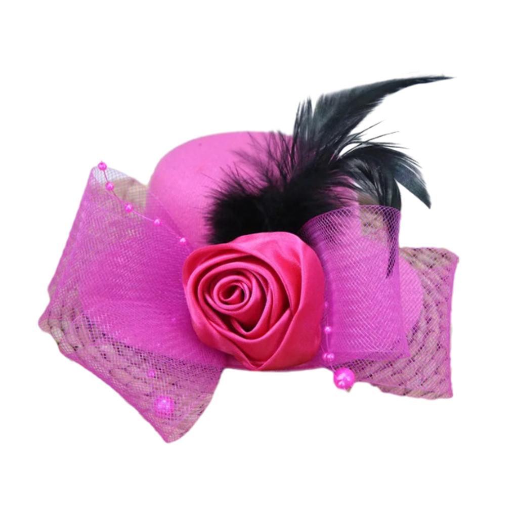 Vintage Bridal Hair Clip with Yarn Decor Top Hat Shape Stage Performances Hairpin Vintage Hair Clip for Taking Photo