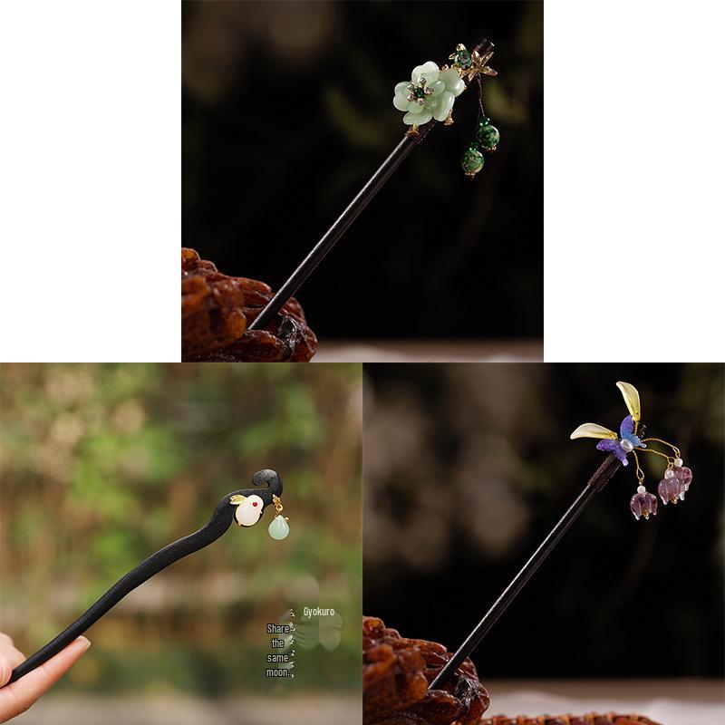 Imitation Ebony Hairpin Holder: Ancient Style Hanfu Hair Accessory, Qipao Ornament Gift for Women
