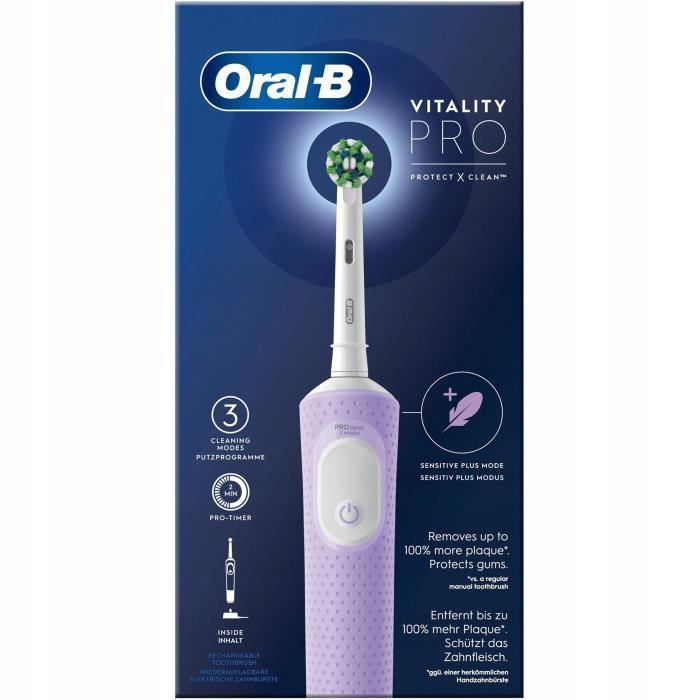 Electric Toothbrush - Oral B - Vitality PRO Protect X Clean Violet - 4 Brush Heads - Optimal Cleaning