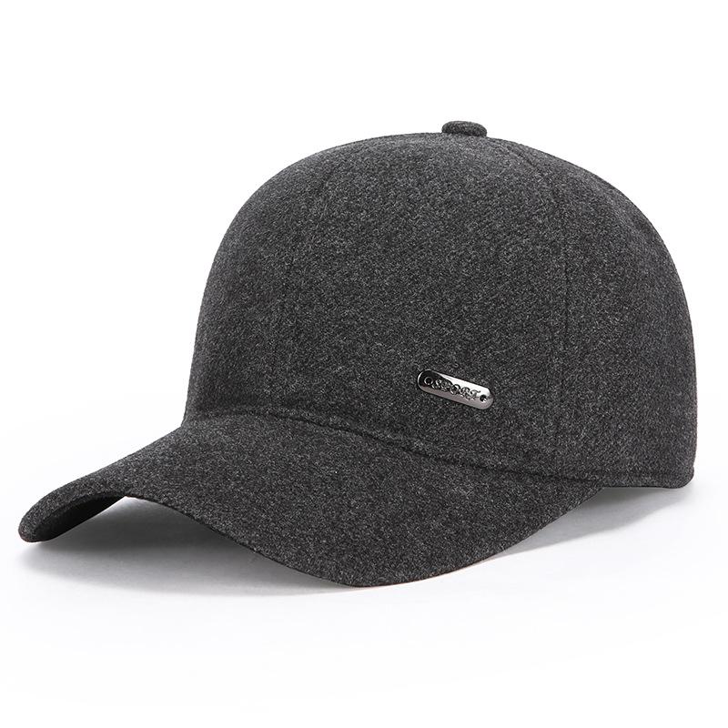 

Зимняя мужская теплая шерстяная шапка с защитой ушей, кепка для среднего возраста, бейсболка, уличная толстая хлопковая шапка серый