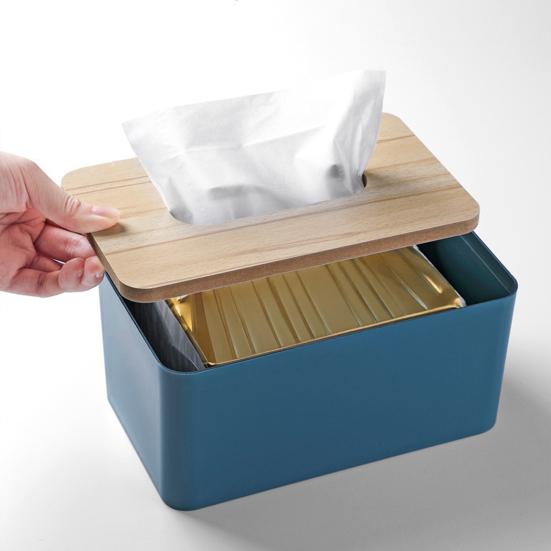 Tissue Box with Solid Wood Lid, Waterproof Design, Long Paper Opening Tissue Dispenser for Home Office