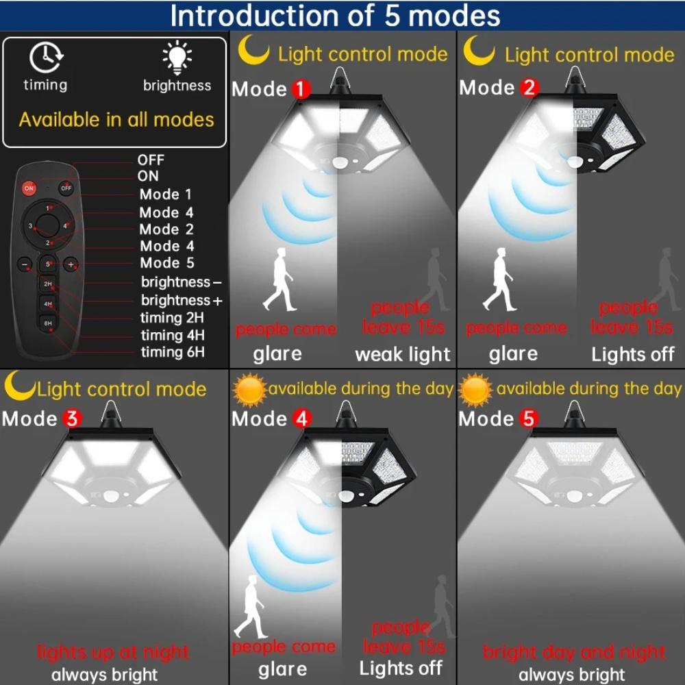 Lampe solaire suspendue pour abri de jardin, intérieur/extérieur, 180 LED, 1000 lm, avec télécommande, idéale pour grange, tonnelle ou garage.