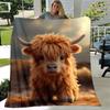 1pc Highland Cow Printing Lightweight Flannel Blanket, Comfortable and Warm Blanket, for Camping Sofa Bed and Couch Office, Gift