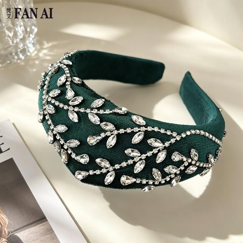 Vintage Velvet Red Rhinestone Wide Headband Crown Hair Accessory Halloween Gothic Bride Costume