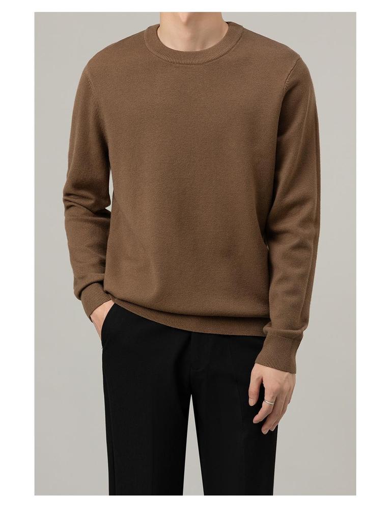 Men's High-End Slim Fit Solid Color Sweater - Round Neck, Warm, Casual, Autumn/Winter Fashion