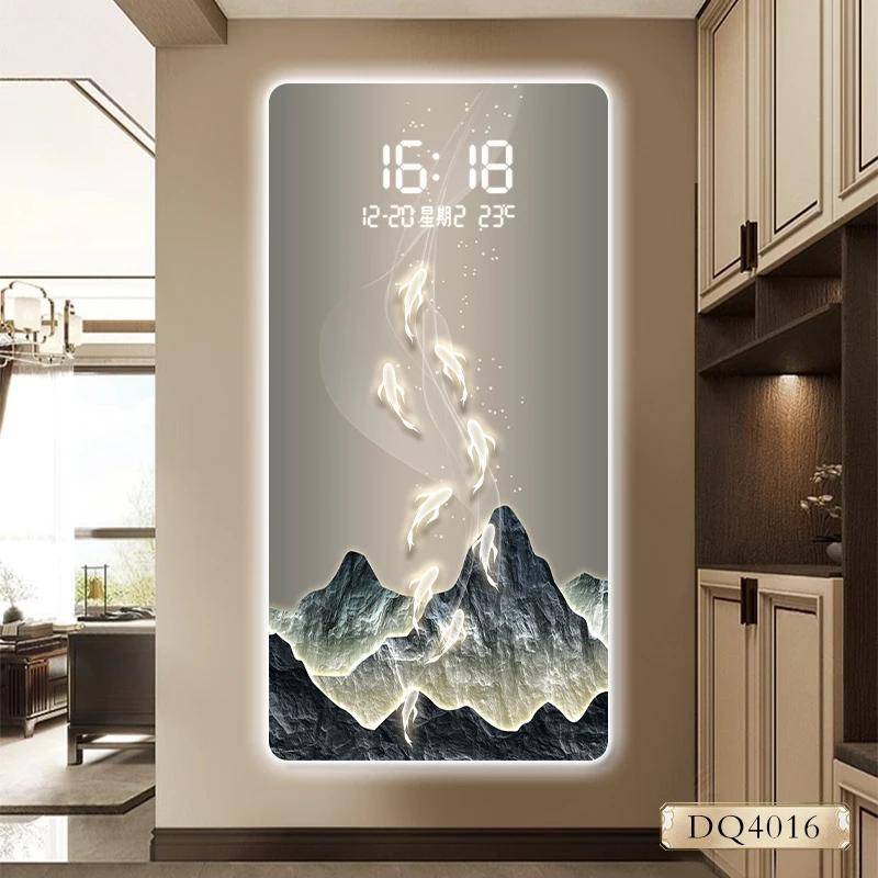 

Nine fish picture porch decorative painting clock advanced sense wall light electronic clock hallway hanging picture 40X80CM