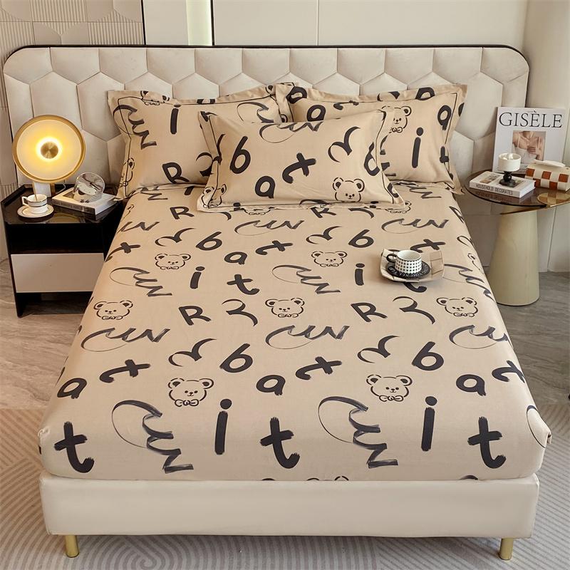 100% Cotton Bedsheet Skin-friendly Fitted Sheet Brushed Bed Cover Printed Bed Linen Elastic Sheets Drap De Lit (No Pillowcase)