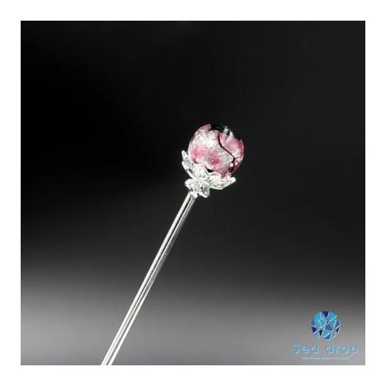 Sea Drop Kanzashi Hairpin with Luminous Firefly Glass, Dragonfly Bead, Pink 14mm, Glow-in-the-Dark, Silver, Single Prong, Japanese Hair Accessory for