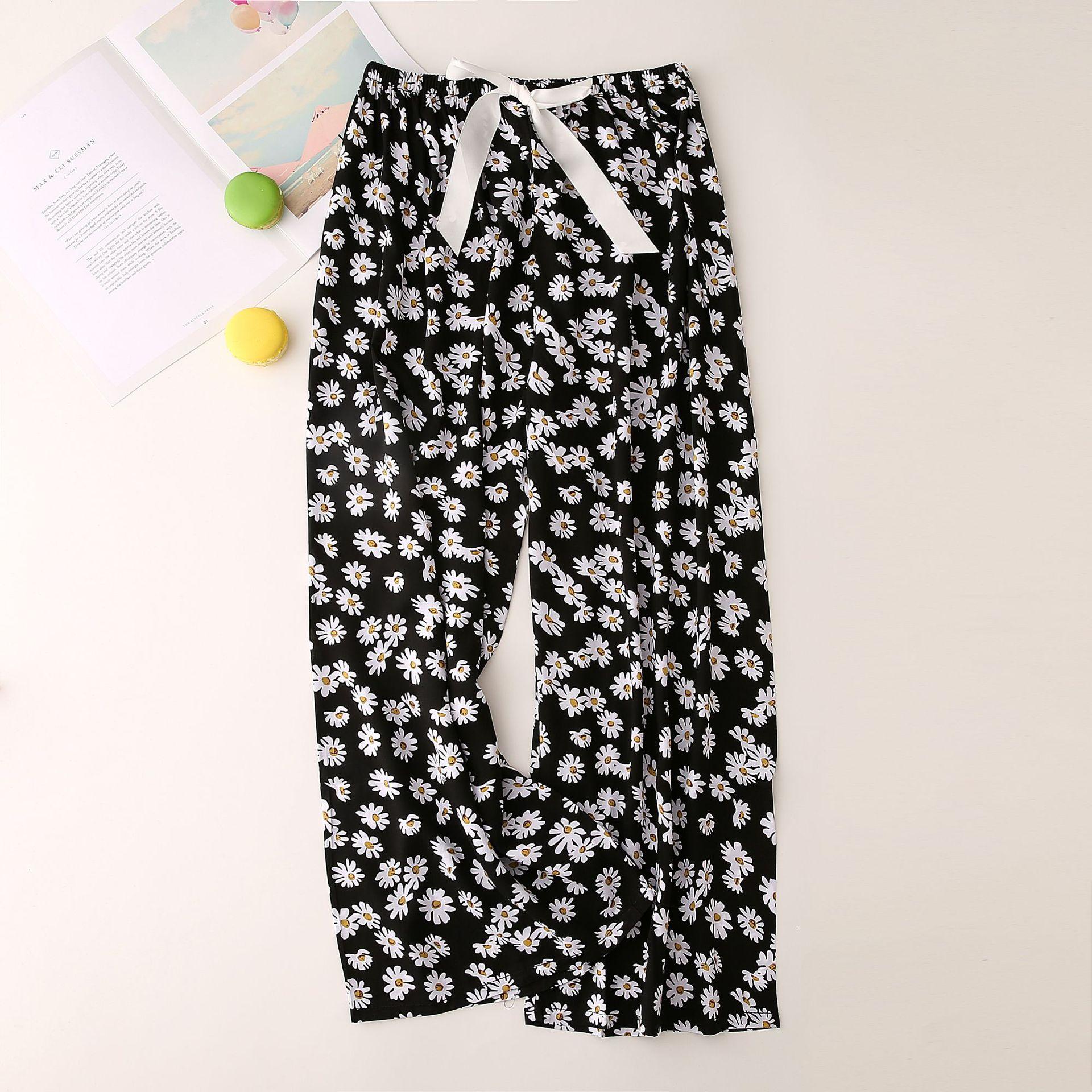 

Летние хлопковые шелковые пижамы женские свободные широкие брюки с принтом One Size