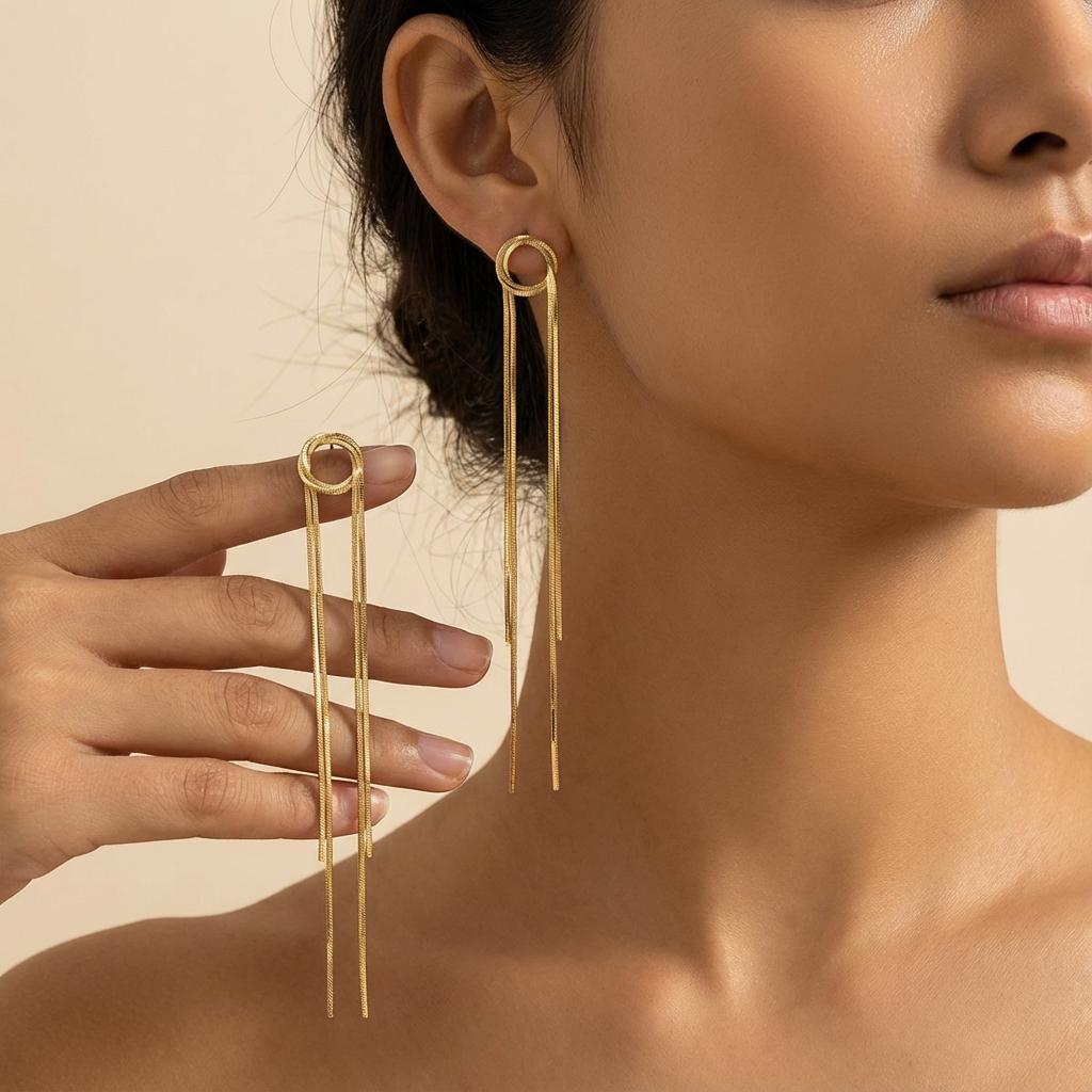 Light Luxury Aesthetic Linear Tassel Earrings for Women Gold Color Fringe Ear Piercing Long Earring Party Wedding Charm Jewelry