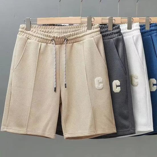 Men Shorts with Waist Drawstring Design Solid Color Loose Fit Quick-Drying Sport Shorts Knee-Length Straight Pants