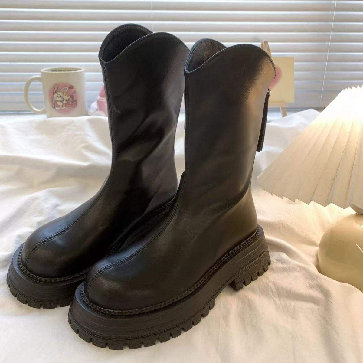 

Fashion new Martin boots women s 2025 autumn and winter versatile short boots retro British style single boots ins tide locomotive 40 чёрный