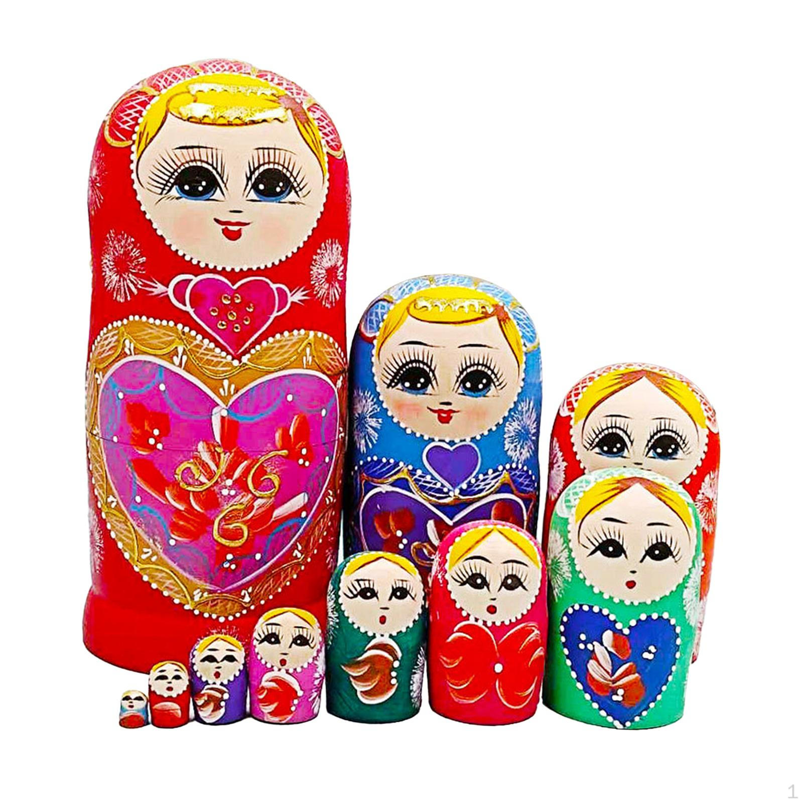 

10Pcs Wooden Matryoshka Dolls Handpainted Figures Cute Cartoon Russian Nesting Doll Stacking