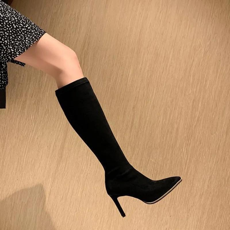 Fashion High Heels Autumn Pointed Toe Ladies Knee Shaft Shoes Elegant Heeled Women's Long Boots Hot Trend 2024 Sale Spring Gyaru New In