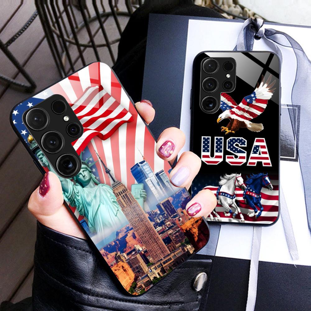 USA America Flag Mobile Cell Phone Case for Samsung Galaxy S26 S25 S24 S23 S22 S21 S20 Note20 Plus FE Ultra Glass Colorful Cover