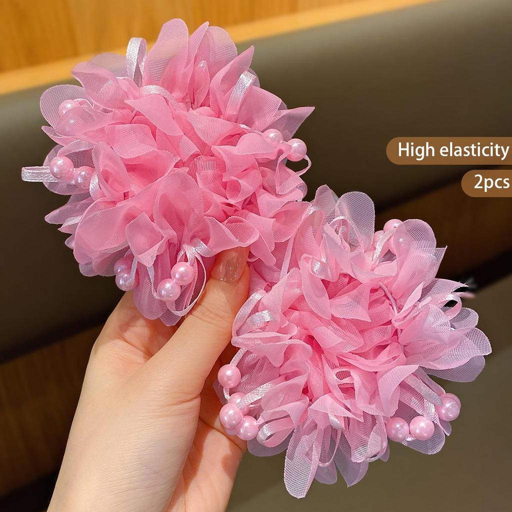 2 Stuks Kinderen Hoofdbloem Haaraccessoires Schattige Prinses Klein Meisje Bolletjes Haar Hoepels, Bloem Hoofdtouw Strik Haar Elastiek