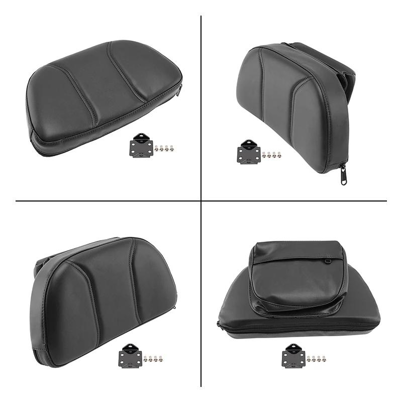 Universal For Harley Yamaha Honda Suzuki Kawasaki Chopper Motorcycle Driver Backrest PU Leather Cushion Pad With Storage Pouch