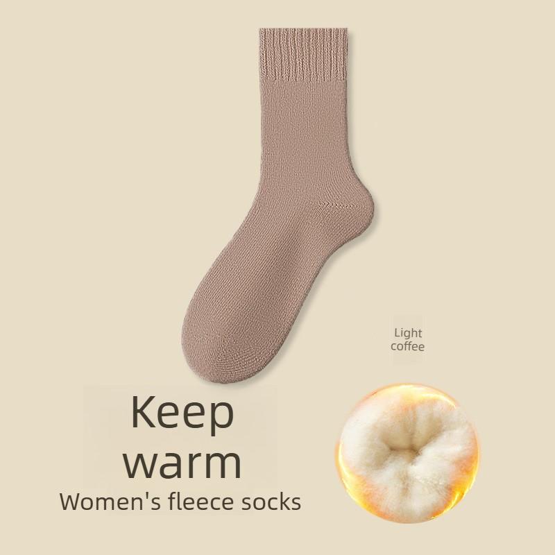 Female Autumn and Winter Pure Color with Thick Warm and Cold Feet Wool Wool Wool Socks
