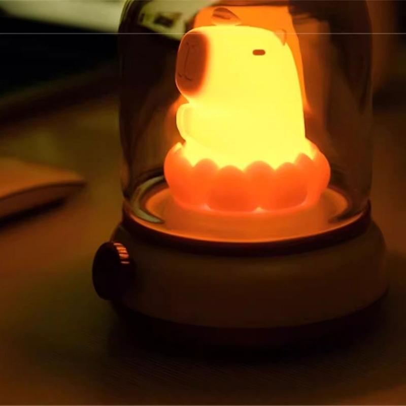 Vintage Capybara Nightlight Silicones Desktop Figurine with Gentle Glowing Oil Lamp Shape USB Rechargeable Night Lamp