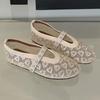 Flat Shoes Spring New Round Head Shallow Mouth Glitter Embroidery Mesh Crystal with Soft Sole Non-slip Shoes